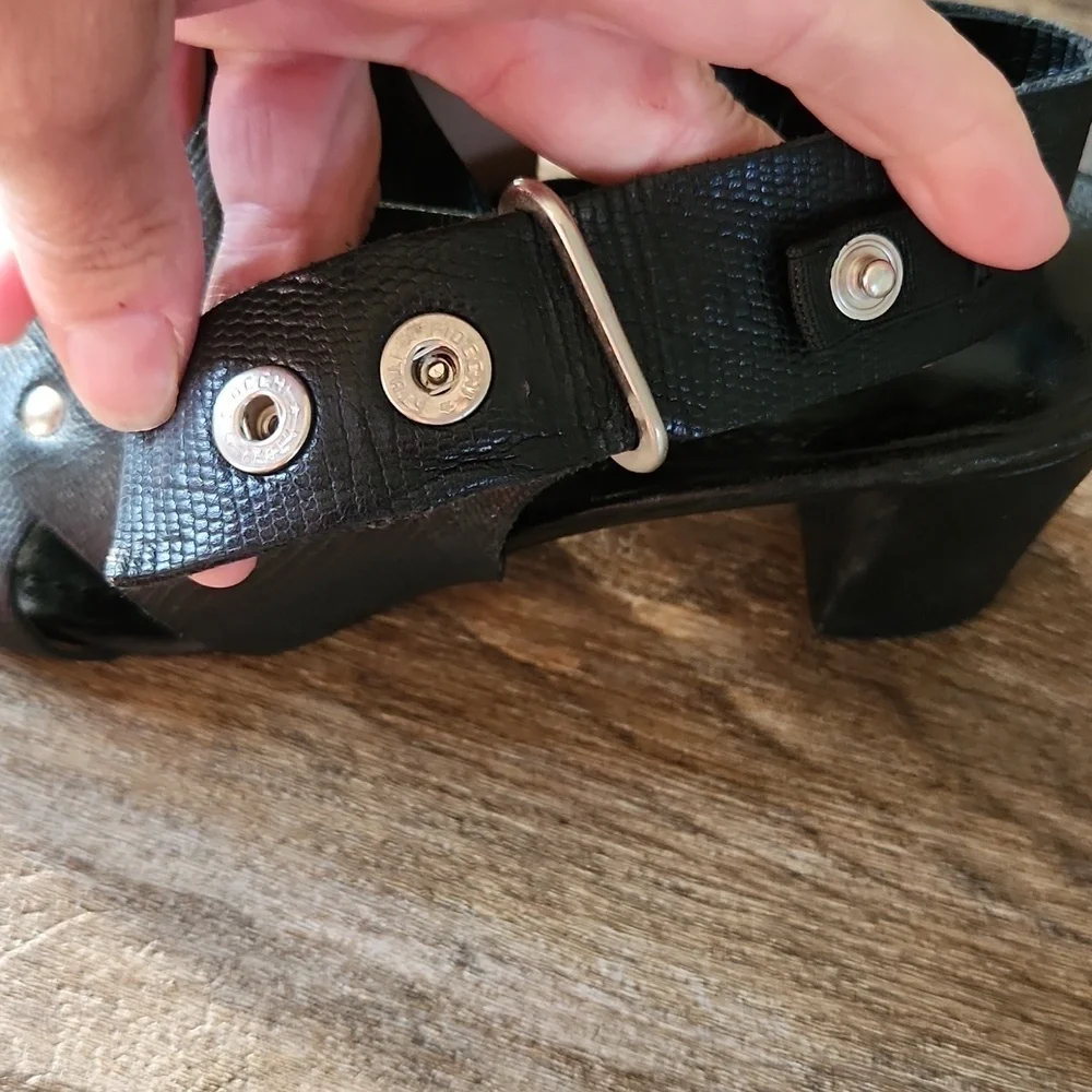 Anyi Lu Black Leather Embossed Athena Sandals EU Size 38 - Picture 5 of 8